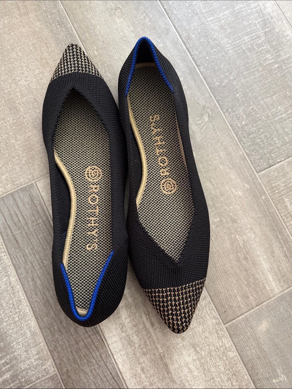 Rothy's Black Knit Pointed-Toe Flats with Houndstooth Toe Accent - Picture 2 of 7